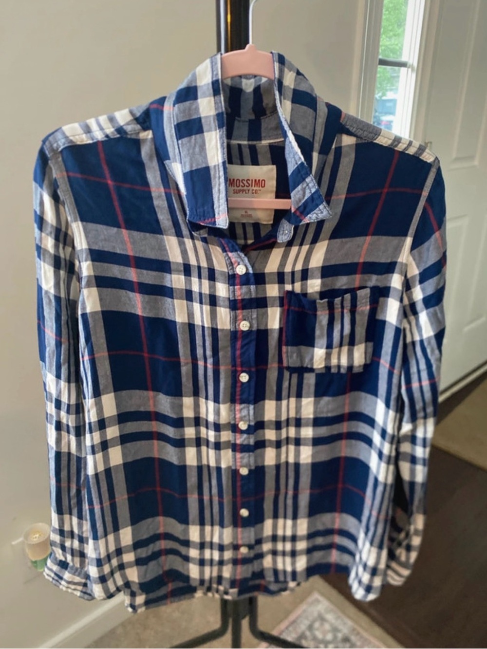 Mossimo Supply Co. Navy, White & Red Plaid Button-Up Shirt